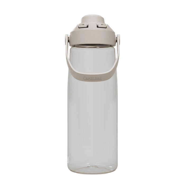 CamelBak - Thrive Chug 0.75L - A drink bottle in clear plastic with a beige cap and handle, featuring a logo on the body.