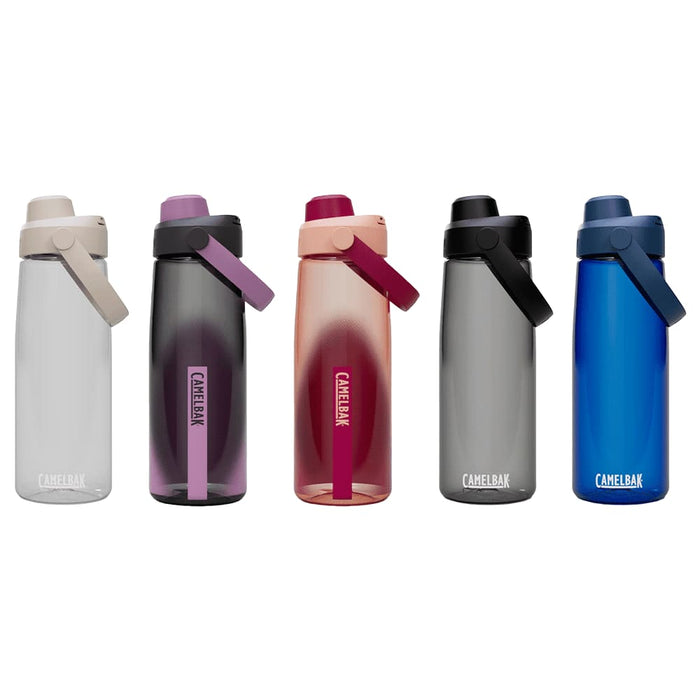 CamelBak - Thrive Chug 0.75L - A drink bottle collection featuring five CamelBak Thrive Chug bottles in various colours including purple, pink, grey, burgundy, and blue.