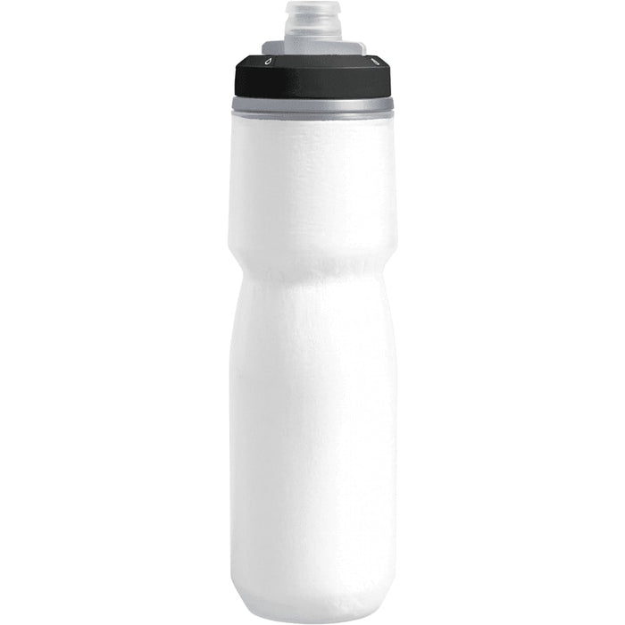 CamelBak - Podium Chill 0.7L - A drink bottle in white with a black lid, featuring a sports drink spout and a sleek design.