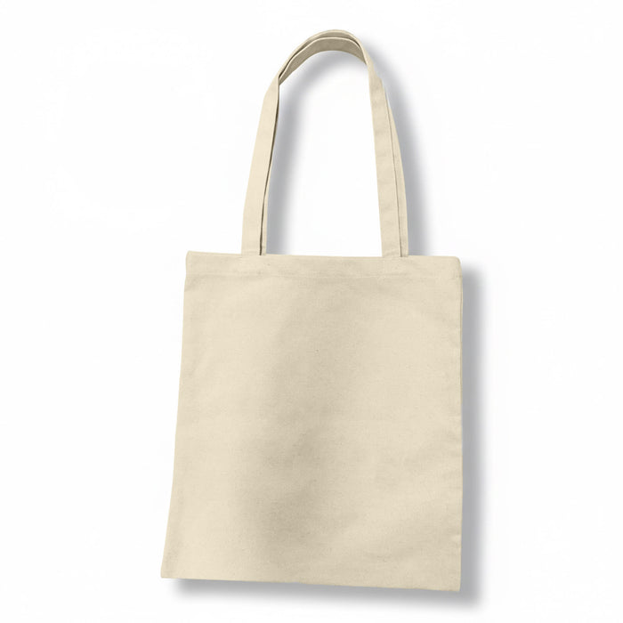 440gsm Kensington Recycled Cotton Tote Bag - A cream-coloured tote bag with two handles and a plain design. It has a logo on one side.