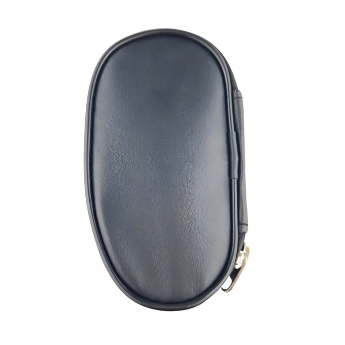 9 Brushes in a Case - A navy zipped case featuring a smooth exterior, designed to hold nine brushes. It includes a logo on the surface.