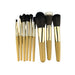 9 Brushes in a Case - A set of nine makeup brushes with gold handles and varying brush types, presented in a neat arrangement.