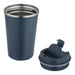 Carry Cup Newport Double Wall Vacuum Tumbler - 350ml - A drink bottle with a navy blue exterior and stainless steel interior, accompanied by a detachable lid.