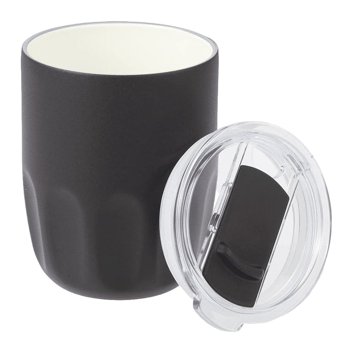 Carry Cup Olla Vacuum Coffee Cup w/ Ceramic Liner - 300ml - A drink bottle featuring a matte black exterior and a ceramic liner, accompanied by a clear lid.