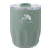 Carry Cup Olla Vacuum Coffee Cup w/ Ceramic Liner - 300ml - A drink bottle with a matte green finish, featuring a ceramic liner and a transparent lid. It has a logo on the front.