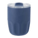 Carry Cup Olla Vacuum Coffee Cup w/ Ceramic Liner - 300ml - A drink bottle with a navy blue exterior and a clear lid, featuring a logo on the surface.