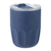Carry Cup Olla Vacuum Coffee Cup w/ Ceramic Liner - 300ml - A drink bottle in navy blue with a transparent lid and a textured design. It features a logo on the surface.
