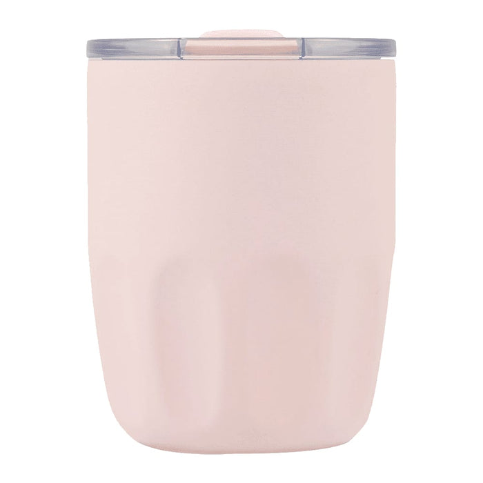 Carry Cup Olla Vacuum Coffee Cup w/ Ceramic Liner - 300ml - A drink bottle in soft pink with a clear lid, featuring a smooth finish and a branding logo on the surface.