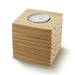 Wood Cube Candle - A wooden cube candle holder with a circular space for a tea light candle on top. Natural wood finish.
