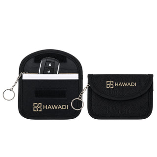 Faraday RFID Blocking Key Pouch - A black RFID blocking key pouch featuring a keyring attachment and an interior compartment for keys or cards.
