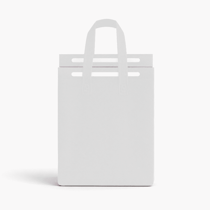 8L Insulated Reusable Bag - A white insulated reusable bag with two handles, featuring a simple design. It has a logo on the front.