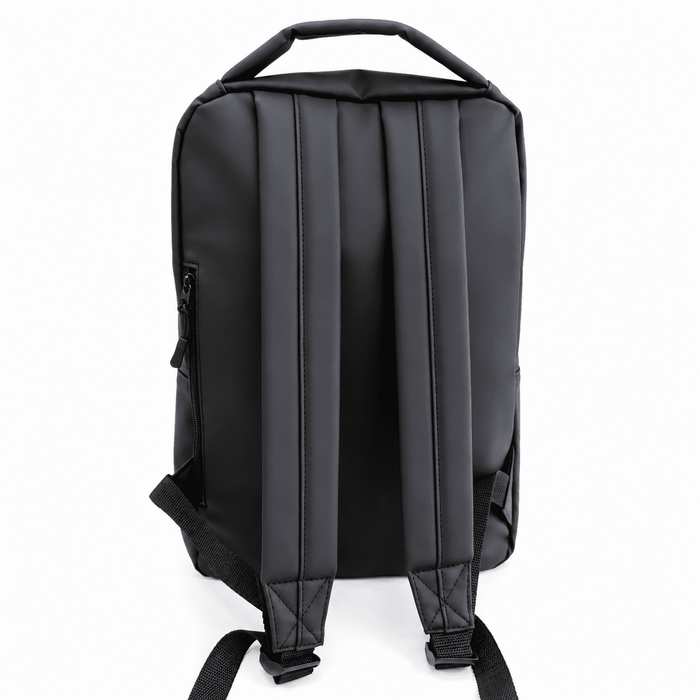 Tessa Soft PU Backpack - A black soft PU backpack featuring padded shoulder straps and a top handle for easy carrying.