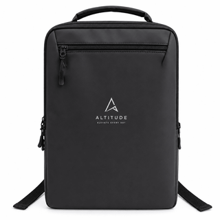 Tessa Soft PU Backpack - A black backpack with a minimalist design, featuring a logo and multiple zippers for storage.