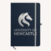 Discovery A5 Notebook - A navy A5 notebook with a branded logo on the cover and an elastic band closure.
