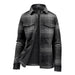 Women's Highland Sherpa Lined Plaid Jacket - A Women's plaid jacket featuring a black and grey pattern with a sherpa lining, button-up front, and chest pockets.