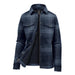 Women's Highland Sherpa Lined Plaid Jacket - A women's plaid jacket in navy blue, featuring a Sherpa lining and two chest pockets. It has a branded logo.