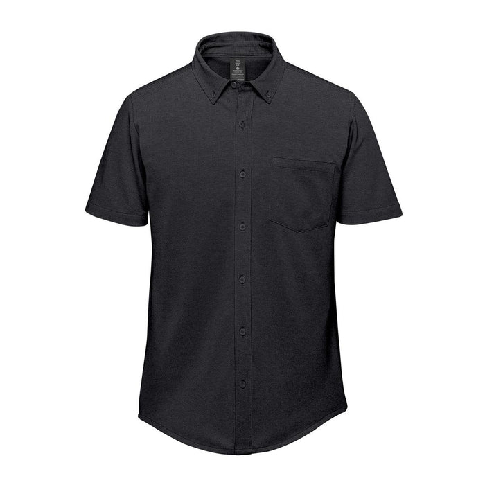 Men's Sonora Short Sleeve Knit Shirt - A black short sleeve knit shirt with a collared neckline and a single chest pocket, featuring a logo.