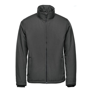 Men's Athabasca Thermal Jacket - A thermal jacket in dark grey, featuring a zip front and a stand-up collar, with side pockets and branding.