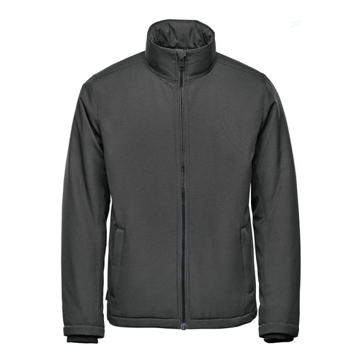 Men's Athabasca Thermal Jacket - A thermal jacket in dark grey, featuring a zip front and a stand-up collar, with side pockets and branding.