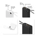10000mAh Power Bank with Charging Cable - A 10,000mAh power bank in black and white with USB ports and integrated charging cables. Contains a logo.