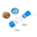 Pet Water Bottle with Food Container - A drink bottle with a clear container and blue lid, featuring a water compartment and a food compartment.