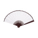 8inch Bamboo Fabric Hand Fan - An 8-inch bamboo fabric hand fan featuring white fabric and a dark brown bamboo frame. The fan has a logo displayed.
