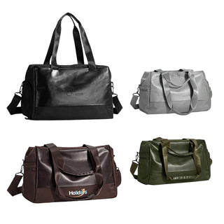 Carry-on Duffle Bag - A set of four carry-on duffle bags in black, grey, brown, and green, each with a logo or branding.