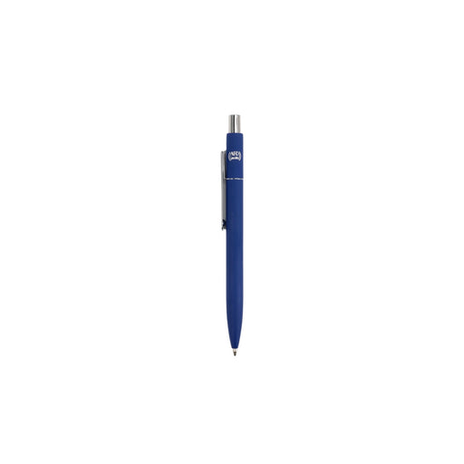 NFC Metal Ballpoint Pen - A blue metal ballpoint pen with a silver clip and a logo on the body.