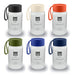 Kyoto Glass Bottle - A drink bottle collection featuring six glass bottles in clear, green, navy, orange, cream, and black, with carrying straps and logos.