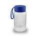 Kyoto Glass Bottle - A drink bottle with a clear body and a blue lid, featuring a handle for easy carrying.