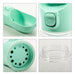 300ml Portable Pet Water Bottle - A drink bottle with a mint green hue and a clear water reservoir, featuring a button mechanism and drainage holes.