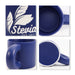Laser Engraving Ceramic Coffee Mug - A navy blue ceramic coffee mug featuring a smooth finish and a prominent handle, with a logo on one side.