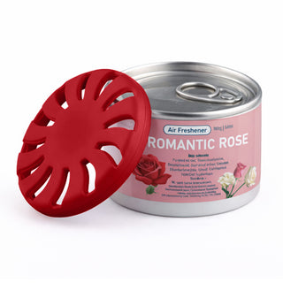 Air Freshener – Rose - A can of air freshener in a pink design with a red vented lid, featuring a rose illustration.