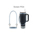 Silicone Cup Carry Strap - A drink bottle with a dark body and light blue silicone carry strap featuring metal attachments.