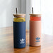 Sunrise Smoothie 500mL Tumbler - A drink bottle set featuring a navy blue tumbler and a pink tumbler, each with a bamboo lid and straw.