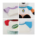 Plush Doll Raglan T-Shirt - Plush doll raglan t-shirts in purple, red, and light blue, featuring various logos on white fabric.