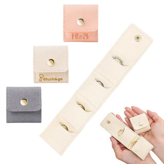 Mini Synthetic Leather Jewellery Bag - Mini synthetic leather jewellery bag available in pink, beige, and grey, featuring multiple compartments and a secure snap closure.