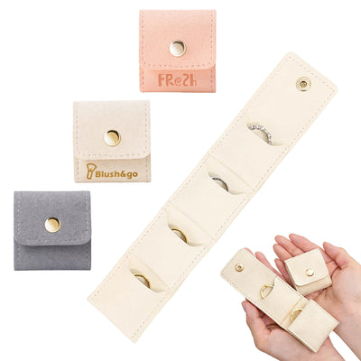 Mini Synthetic Leather Jewellery Bag - Mini synthetic leather jewellery bag available in pink, beige, and grey, featuring multiple compartments and a secure snap closure.