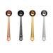 Coffee Measuring Spoon With Clip - Coffee measuring spoons in copper, black, gold, and silver, with clips and a logo on the handles.