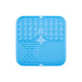 3-Section Dog Enrichment Lick Mat - A blue, square dog enrichment lick mat divided into three textured sections. Features hexagonal, bone, and dot patterns.