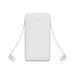 10000mAh Slim  Power Bank with Charging Cable - A white 10000mAh slim power bank with an attached charging cable in grey. It features indicator lights on the front.