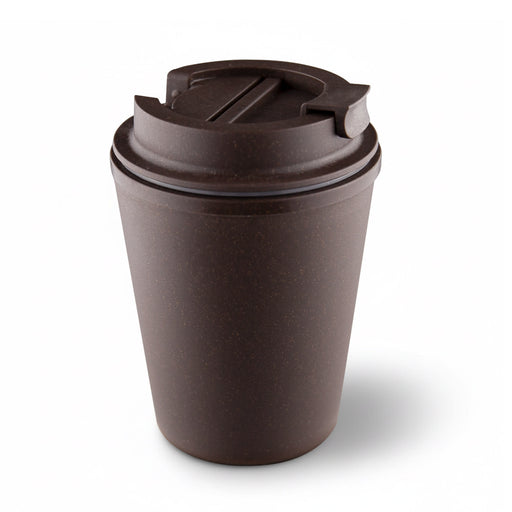 Karvo Kuppa – EcoBlend - A drink bottle in a dark brown colour, featuring a cup design and a lid, with a branding logo present.
