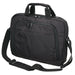 Exton Business Satchel - A black business satchel with dual handles, a detachable shoulder strap, and zippered pockets. It features a logo.