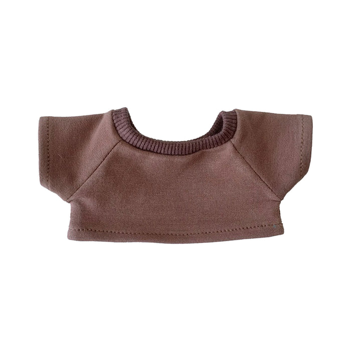Plush Doll Basic T-Shirt - A brown plush doll t-shirt featuring a rounded neckline and short sleeves, with a ribbed trim.