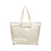 Tote Bag With Detachable PVC Cover - A tote bag with a detachable clear PVC cover, featuring cream handles and a beige interior.
