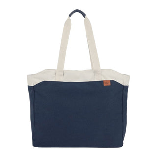 Field & Co.® Parks 16" Computer Work Tote - A navy blue and cream tote bag with dual handles and a logo. Spacious design suitable for carrying items.