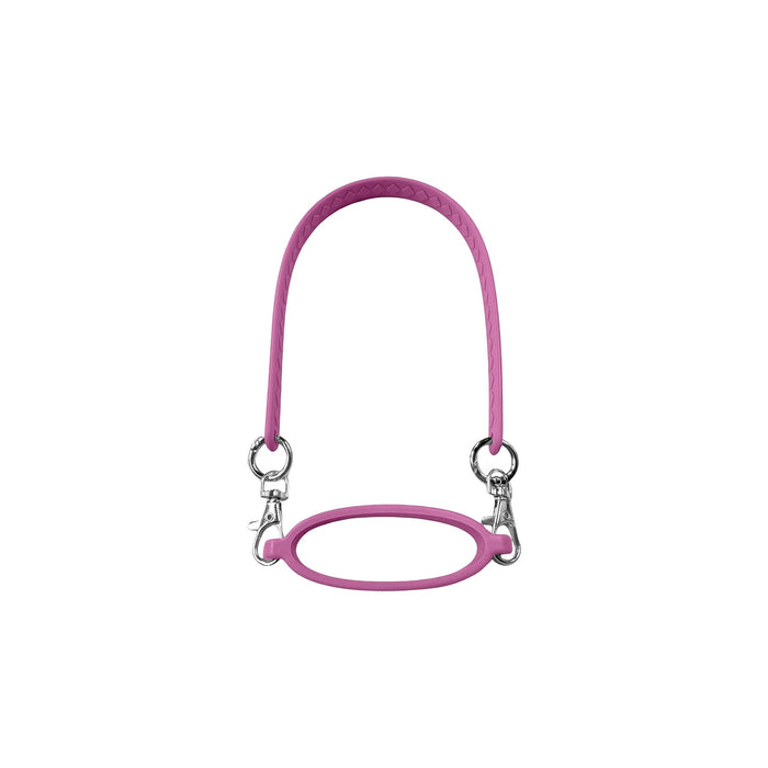 Silicone Cup Carry Strap - A drink bottle silicone cup carry strap in pink, featuring a smooth grip and metal clips for attachment.