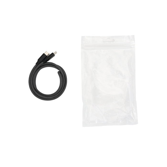 100W Magnetic Round Braided Charging Cable - A 100W magnetic round braided charging cable in black, accompanied by a clear packaging bag.