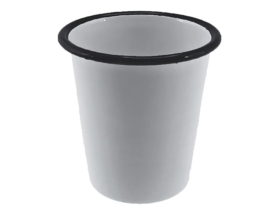 Falcon Enamel 300ml 9cm Tumbler - A drink bottle featuring a white enamel body with a black rim. It has a simple, sleek design.