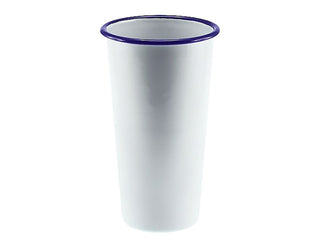 Falcon Enamel 775ml 10cm Tumbler - A white enamel tumbler with a blue rim, measuring 775ml and 10cm tall. Features a simple design.